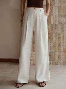 MOTF PREMIUM 纯色褶皱阔腿裤 - 杏色 - 查看 3