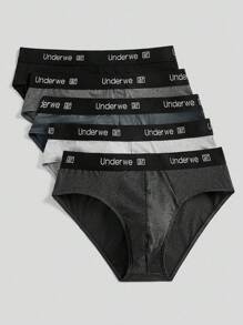 5pcs Men's Comfortable Breathable Letter Print Briefs