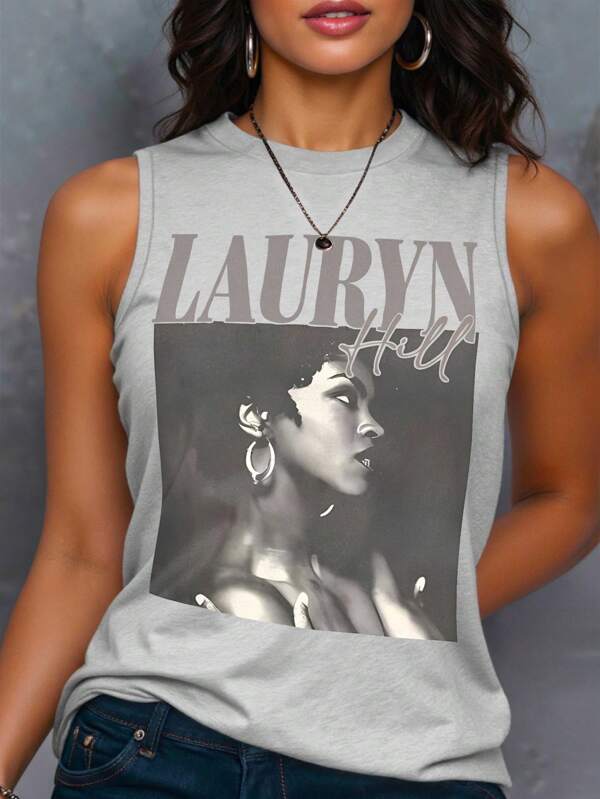 Maweii Plus Size Summer Casual Graphic Letter Print Tank Top