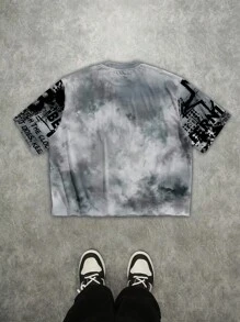 Manfinity ZONE917 Men's Street Style Loose Graffiti Oversized Print Short Sleeve T-Shirt