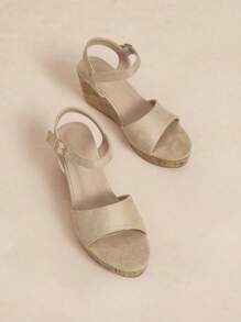 Rosivie 女士时尚杏色休闲坡跟带扣凉鞋 - 杏色 - 查看 6