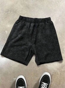 Manfinity EMRG 男士宽松休闲字母图案印花抽绳腰短裤，美式街头嘻哈风格，夏季