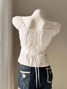 DreamSkyne Holiday Summer Elegant Going Out Top White Lace Bowknot Sleeveless Fang Ling Plus-Size Blouse - White - View 2