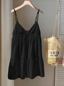 Comfortcana 女式休闲纯色细肩带迷你连衣裙，夏季