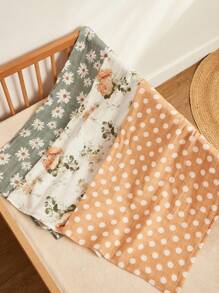 Cozy Pixies Bộ quà tặng chăn quấn trẻ sơ sinh 3 món, vải muslin mềm mại và ấm áp họa tiết hoa cúc và chấm bi, mùa xuân/hè - Nhiều màu - Xem 8