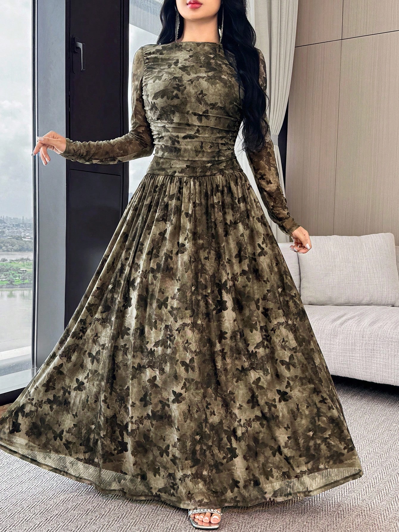 Modelyn اليوم الوطني السعودي فستان طويل مطبوع برسم...