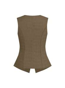 Ellevyn French Style Women Sleeveless Vest With Metal Button Shirt For Work Brown Blouse Business Casual - Brown - View 2