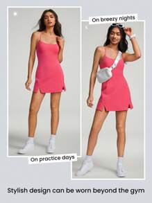GLOWMODE FeatherFit™-Air Elevate A-Line Built-In Peekaboo Short Pocket Mini Slip Dress Low Impact Daily Summer Quick Dry Moisture Wicking - Coral Pink - View 9