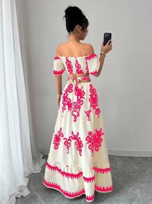 Chiquease 休闲 - 度假休闲露肩蝴蝶结背心连衣裙 - 玫紅色 - 查看 2