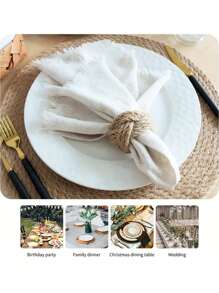 SHEIN 2/4/6/8/10/12 buah Cincin Serbet Linen Tenun Tangan dengan Desain Bunga - Bahan Jute Alami untuk Dekorasi Meja Bertema Bahari, Sempurna untuk Pesta, Pernikahan, Ulang Tahun & Suasana Makan - MultiWarna - View 7
