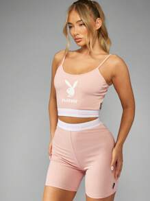 Missguided x Playboy Premium Studio Biker Set High Waisted Mid Thigh Length Two Piece Outfit