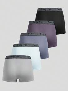 Men's Letter Print Elastic Waist Comfortable Boxer Briefs,5 Pcs - Multicolor - View 2
