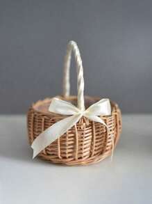 1 件装编织手提花篮藤编收纳篮带蝴蝶结实用编织柳条花篮适合生日派对