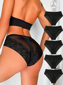 SHEIN 5 Pairs Women Seamless Sexy Panties, Summer New Arrival - Black - View 2