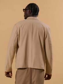 Musero Embroidery Button Fastening Curved Lapel Blazer Spring Summer Holiday Vacation Smartwear - Khaki - View 4