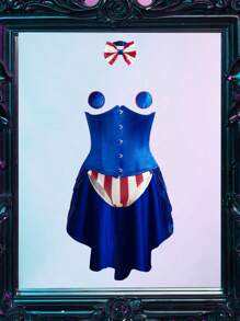 Fantasy Costume Bộ đồ lót nữ 4 món đồ lót khoét rỗng đóng vai thắt eo + miếng dán ngực + nơ + quần lót - Nhiều màu - Xem 3