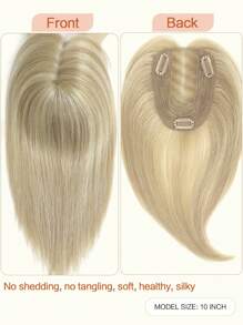 女式直發頭飾真人發，10 英寸女式髮飾無劉海頂接發發片適合稀疏頭髮假髮
