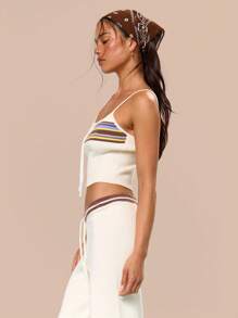 MUSERA Striped Ribbed Knit Cami Only Airport Summer Vacation Holiday Festival Cute Casual Tuscan Sun Comfy Cute Basics Graphic Beach Back To School - White - View 4