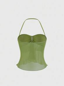 SHEIN Sweetro 女士纯色简约日常穿着露背吊带背心 Y2K - 青碧色 - 查看 2