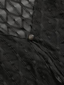 DAZY Solid Button Front Crop Top Without Cami Top Sheer Long Sleeve Women Tops,Fall Women Clothes - Black - View 3