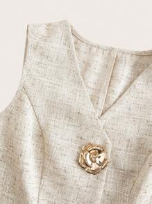 Ellevyn 女士无袖金属玫瑰纽扣衬衫，优雅法式休闲办公装，适合夏季教师、秋季女性、职业女性、职场女性、教师、秋冬季女性、春夏季办公着装：优雅正式的通勤装；教师服装 - 卡其色 - 查看 6