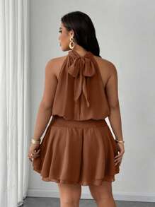Maweii Plus Size Sexy & Elegant Off The Shoulder Bowknot Formal Dress For Women - Brown - View 6