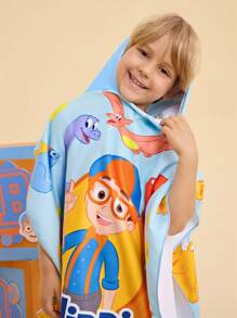 Blippi X SHEIN 超柔软卡通恐龙图案蓝色儿童连帽浴巾，超强吸水，速干，不掉毛，保暖隔热，适合2-6岁儿童，用途广泛，可用于沐浴、游泳、沙滩、夏季、春季、海滩度假等。 - 彩色 - 查看 8