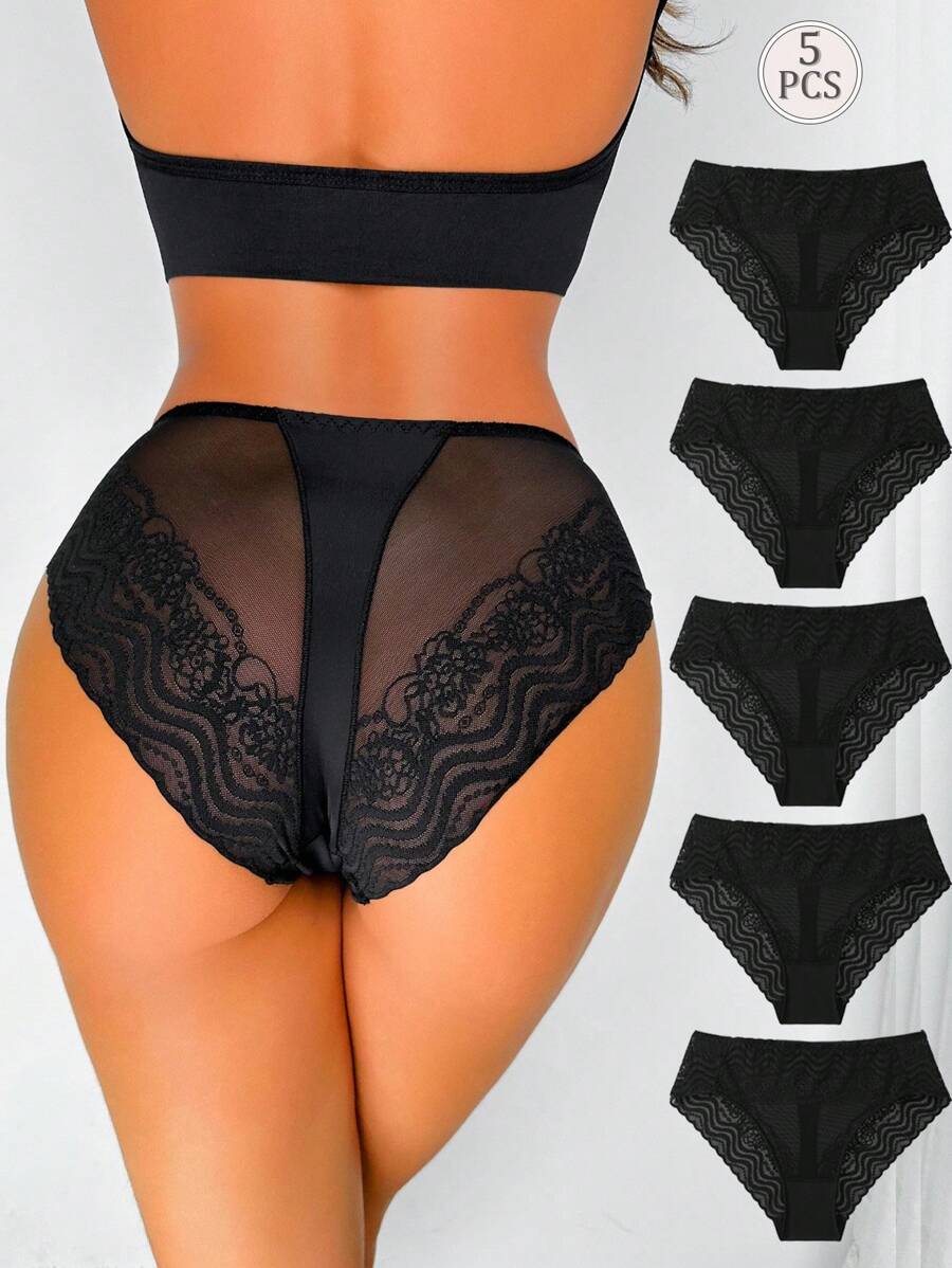 SHEIN 5 Pairs Women Seamless Sexy Panties, Summer New Arrival - Black - View 1