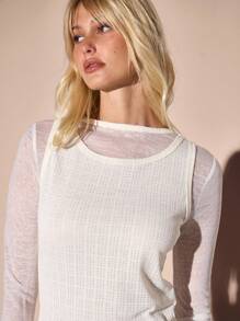 MUSERA 修身长袖薄纱迷你连衣裙和背心，夏季度假 Y2K 90 年代街头风酷女孩节日假日休闲石墨色冬季晚装