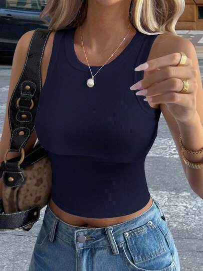 DAZY Women's Slim Fitted Solid Color Tank Top, Summer