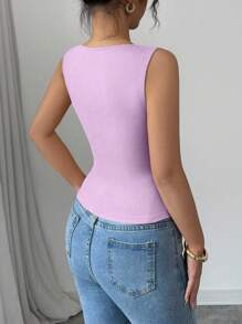 Selianne Women's Elegant Casual Summer Solid Color Square Neck Fitted Camisole - Purple - View 2