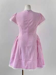 Sweetra Vogue V-Neck Party Dress, Sweet Lace Bowknot Waist For Women, Summer Vacation - Pink - View 2