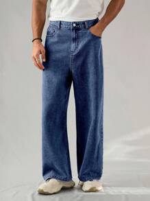 Chillumni Quần Jeans Ống Rộng Có Túi Màu Xám Nhạt Cho Nam - Rửa tối - Xem 6