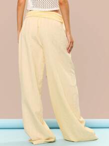 MUSERA 褶皱翻折腰袋细节阔腿裤沙滩罩衫夏季度假节日可爱休闲优雅托斯卡纳阳光泳装复活节 - 黃色 - 查看 4