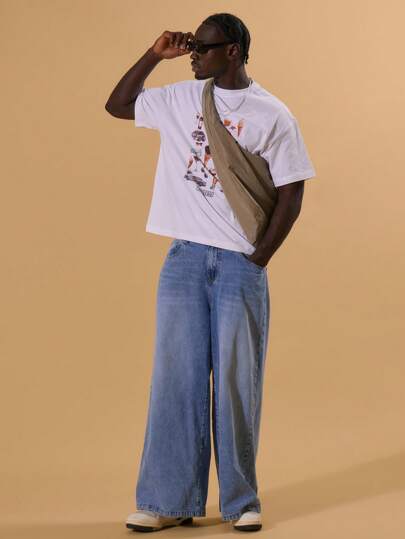 Musero Baggy Washed Denim Jeans Button Fastening Detail Spring Summer Vacation