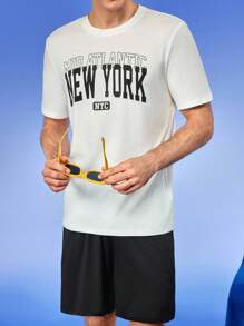 Notgurli Men Letter Print Short Sleeve Pajama Top