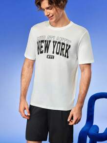 Notgurli Men Letter Print Short Sleeve Pajama Top