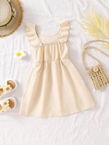 Vestido elegante sin mangas de color albaricoque sólido y dulce para niña