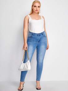 SHEIN Essnce Plus Form-Fitting Tank Top - White - View 5