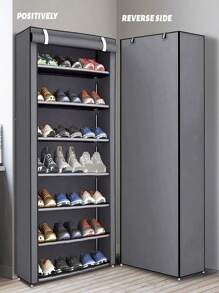 SHEIN 1pc Multi-Tier 6/8/10 Layers Shoe Rack With Dustproof Cover - Easy Assembly, Portable Storage, Suitable For 27-35 Pairs Of Sneakers, High Heels And Boots - Ideal For Entryway - Grey - View 2
