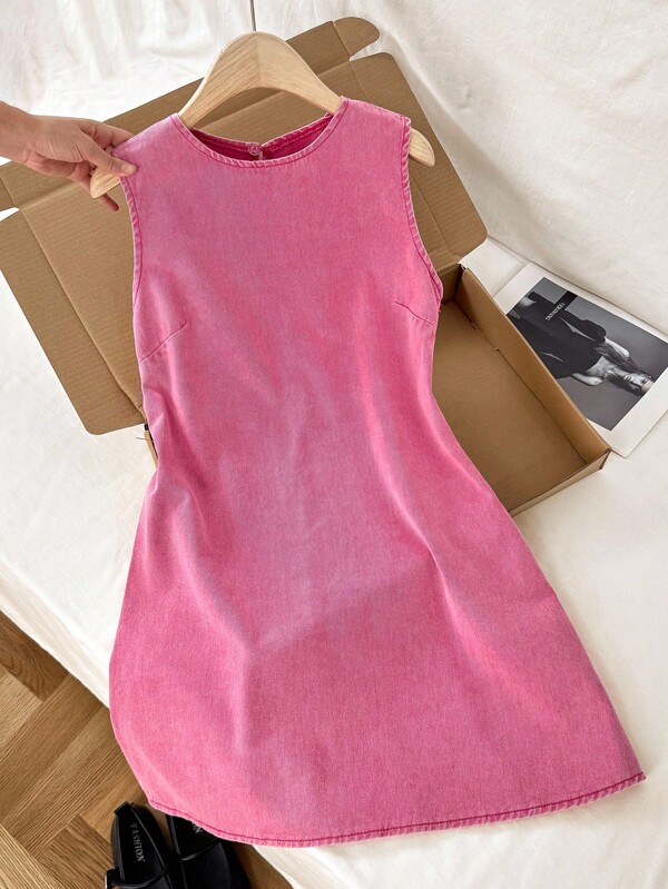 Comfortcana Vestido de mezclilla sin mangas de unicolor casual y sencillo para mujer, de verano