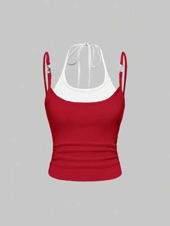 Y2K Metallic Pendant 2 In 1 Spaghetti Strap Camisole