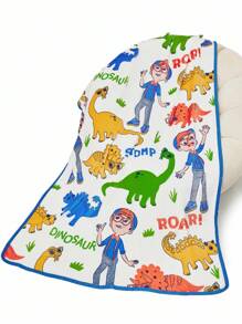 Blippi X SHEIN 1 件加厚毛绒恐龙卡通毯，保暖，多种尺寸可选，适合沙发、床、午睡、返校、春/冬季使用。 - 淺藍色 - 查看 2
