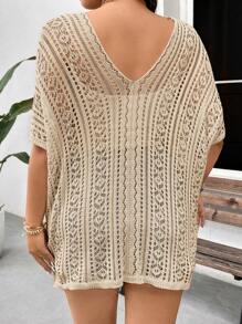 SHEIN Frenchy Jersey de punto holgado para mujer, blanco, para casual y vacaciones, de talla grande, versátil y sencillo