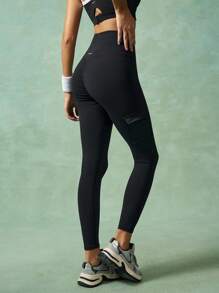 VARSIVA Women Leggings Women's Minimalist Solid Color Overlap Waist Fold-Over Pocket Black Leggings - Black - View 7