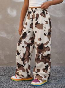 Coolane Pantalones informales y sueltos de estampado de vaca para niñas preadolescentes, aptos para usar en festivales de música, el regreso a clases en primavera/verano, y otoño, con estilo de Y2K y grunge