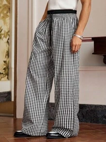 SWAVVY Quần dệt dáng rộng thoải mái cho nam, trẻ trung và thời trang mặc hàng ngày - Đen và trắng - Xem 4