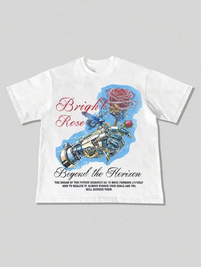 Street Life Men's Casual Summer Slogan & Floral Print Round Neck Short Sleeve T-Shirt