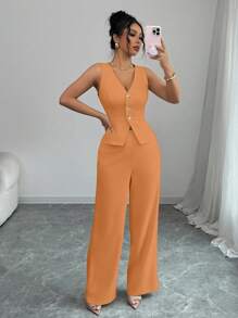 Lyxana 女士优雅无袖背心和西装裤套装，商务/通勤风格，夏季