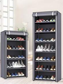 SHEIN 1pc Multi-Tier 6/8/10 Layers Shoe Rack With Dustproof Cover - Easy Assembly, Portable Storage, Suitable For 27-35 Pairs Of Sneakers, High Heels And Boots - Ideal For Entryway - Grey - View 6